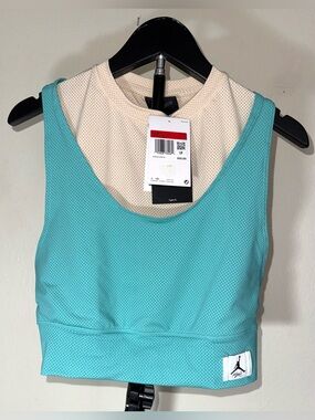 Nike Jordan Essentials crop top in sanddrift and washed teal, size L, NWT